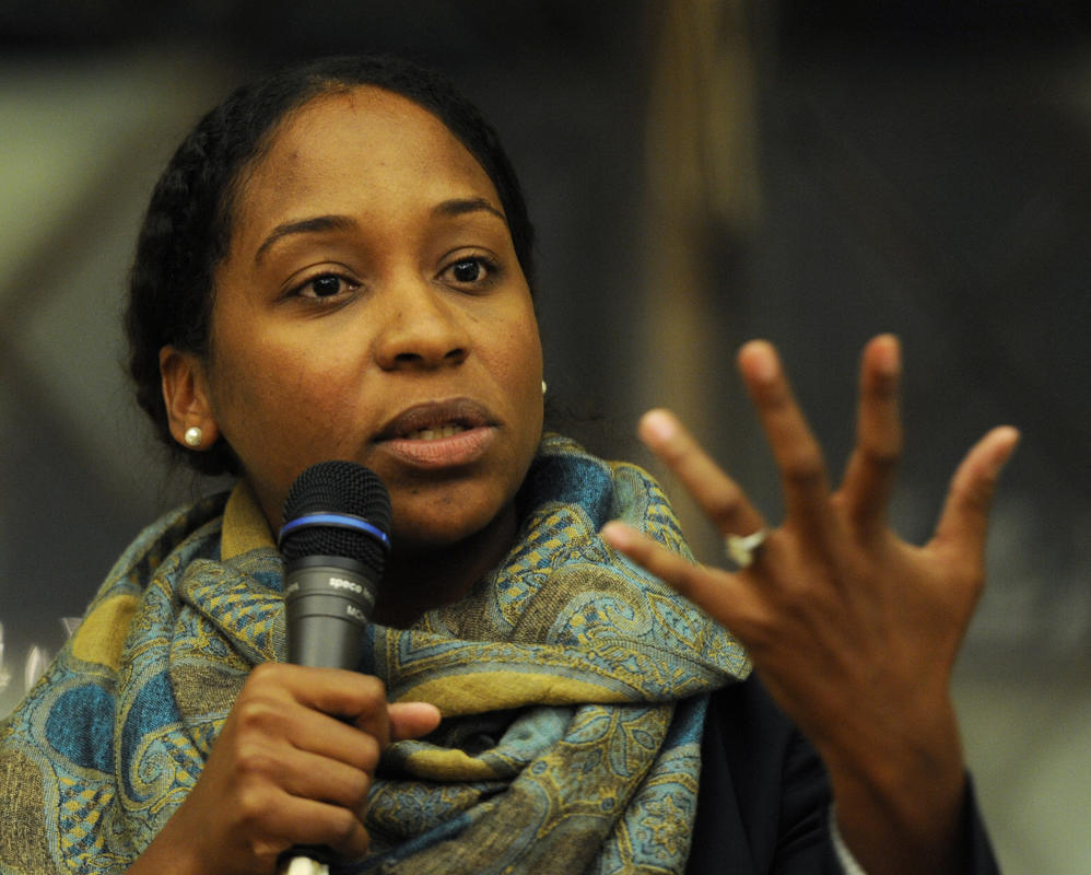 (Boston, MA, 10/19/15) Andrea Campbell speaks during a District 4 candidates forum at the Great Hall in Dorchester on Monday, October 19, 2015. Staff photo by Christopher Evans