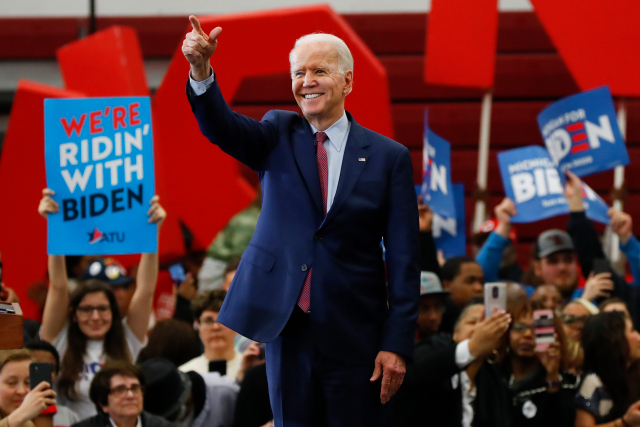 Democratic presidential candidate former Vice President Joe Biden speaks during a campaign rally at Renaissance High School in Detroit, Monday, March 9, 2020. (AP Photo/Paul Sancya)